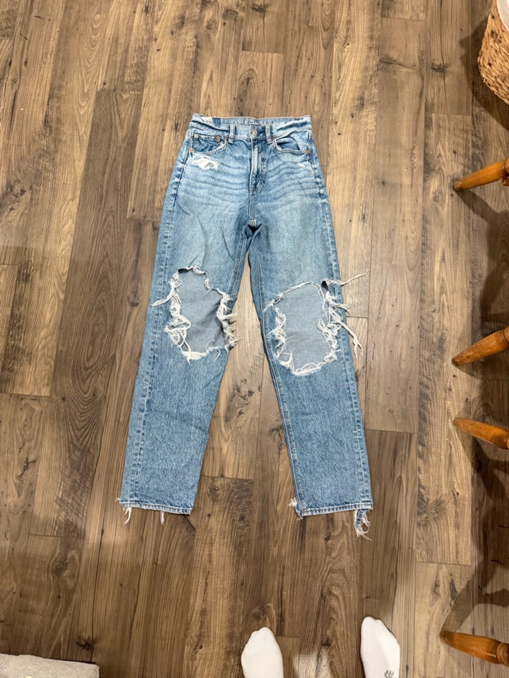 American Eagle Outfitters Light Blue Distressed Straight Leg Jeans